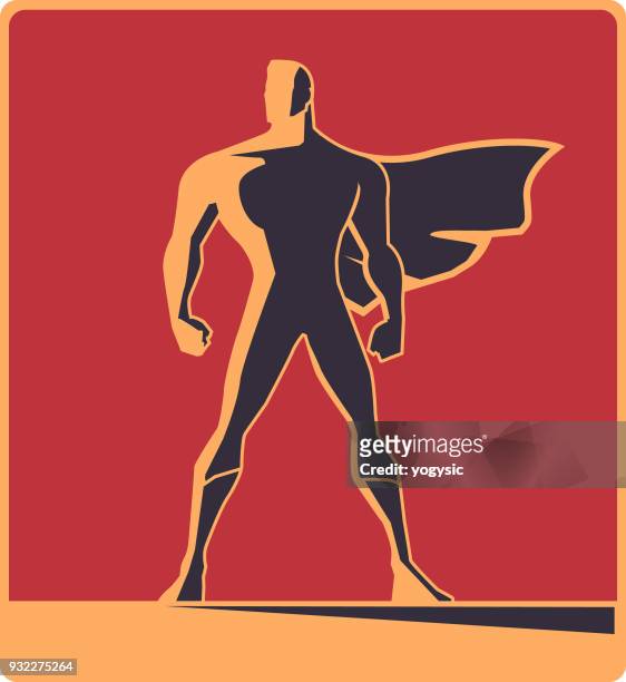 stockillustraties, clipart, cartoons en iconen met vectorillustratie retro mannelijke superheld silhouet - wind power