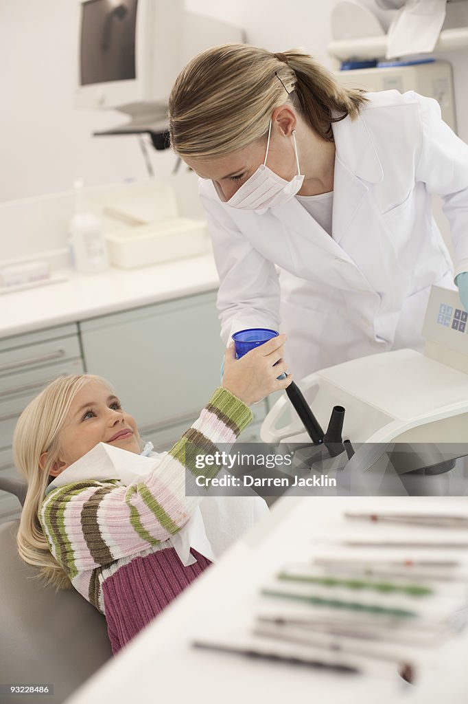 Germany, Bavaria, Female Dentist Assistant and child (8-9)