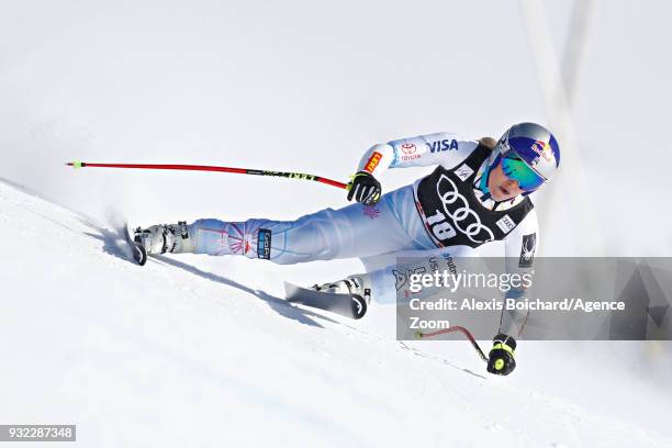 Lindsey Vonn of USA competes during the Audi FIS Alpine Ski World Cup Finals Men's and Women's Super G on March 15, 2018 in Are, Sweden.