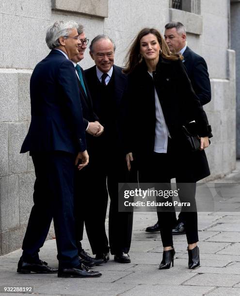 Queen Letizia of Spain arrives at the Royal Theatre on March 15, 2018 in Madrid, Spain.