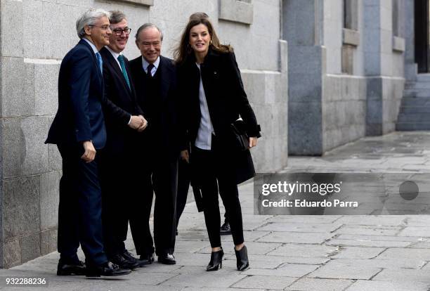 Queen Letizia of Spain arrives at the Royal Theatre on March 15, 2018 in Madrid, Spain.