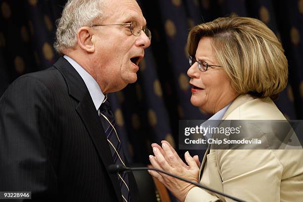 House Foreign Affairs Committee Chairman Howard Berman and ranking member Rep. Ileana Ros-Lehtinen talk before a hearing on the travel ban for U.S....