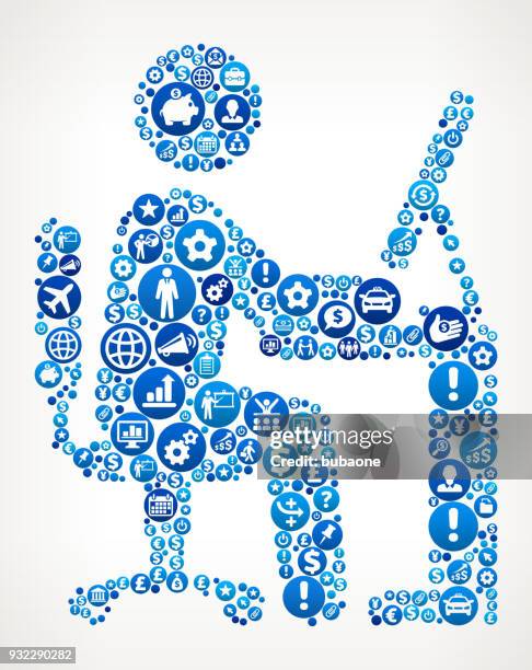 businessman working business and finance blue icon pattern - ceo working at desk stock illustrations