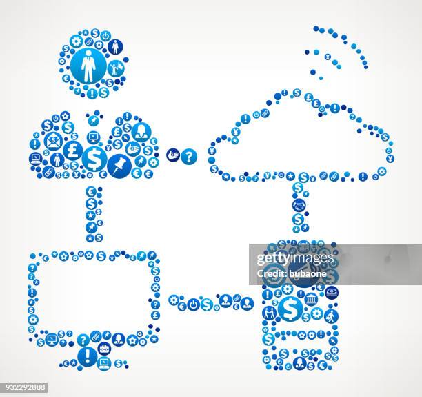 computer networking business and finance blue icon pattern - ceo working on computer stock illustrations