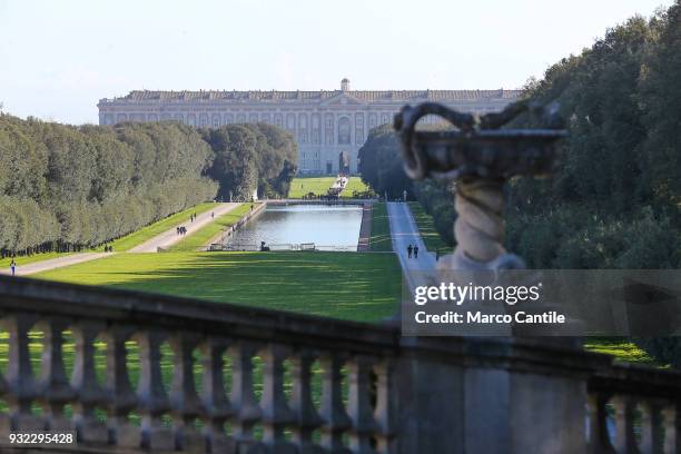 View of the avenue, with fountains and pools, in the park of the Royal Palace of Caserta.