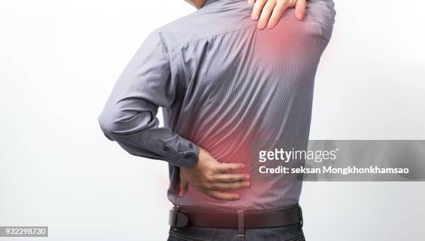 business man suffering from neck and back pain - 腰痛 ストックフォトと画像
