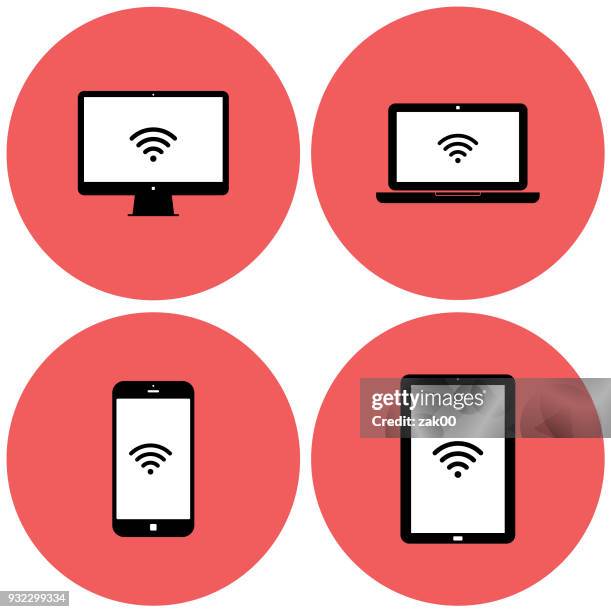 laptop, tablet, mobile phone, computer - small business computer isolated stock illustrations
