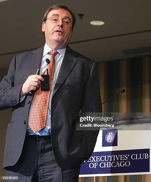 George Buckley, chairman, president and chief executive officer of 3M Co., speaks at an Executives' Club of Chicago luncheon in Chicago, Illinois,...