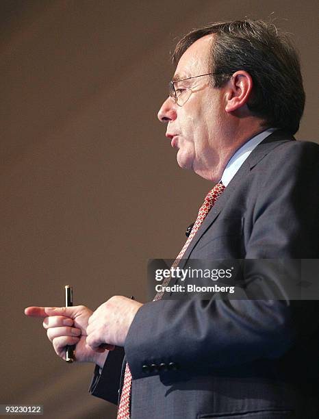 George Buckley, chairman, president and chief executive officer of 3M Co., speaks at an Executives' Club of Chicago luncheon in Chicago, Illinois,...