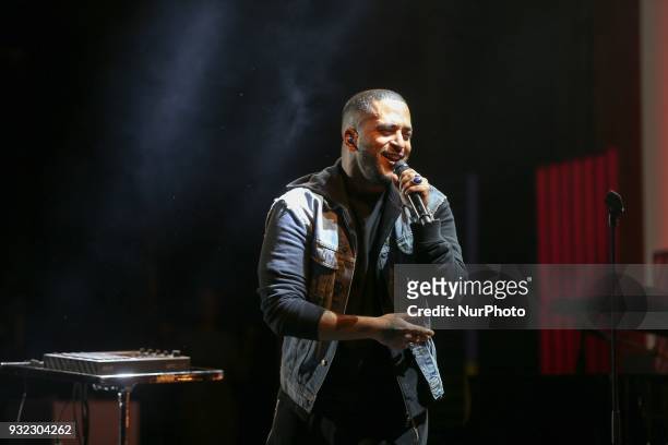 French singer Slimane takes part in the gala celebrating the 100th anniversary of the creation of the French League against cancer in the Cité des...