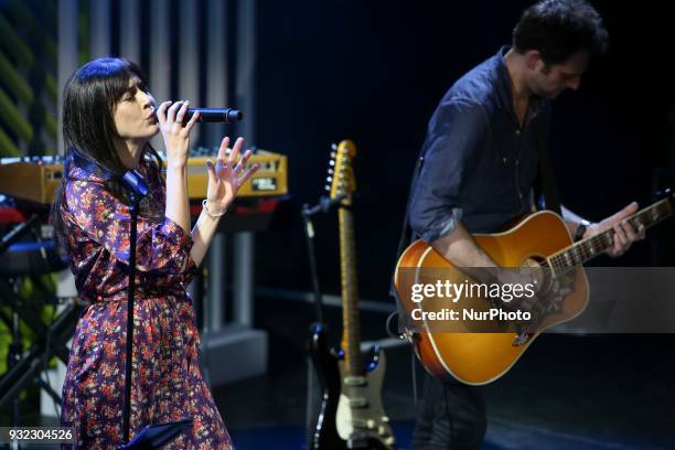 French singer Nolwenn Leroy takes part in the gala celebrating the 100th anniversary of the creation of the French League against cancer in the Cité...