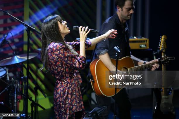 French singer Nolwenn Leroy takes part in the gala celebrating the 100th anniversary of the creation of the French League against cancer in the Cité...