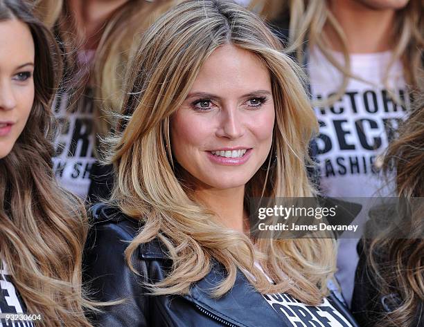 Model Heidi Klum and Victoria's Secret Supermodels take over Military Island, Times Square on November 18, 2009 in New York City.