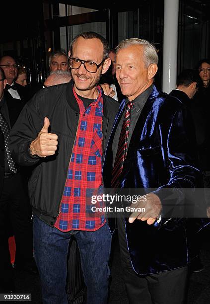 Photographer Terry Richardson and guest arrives at the 2010 Pirelli Calendar launch party at Old Billingsgate on November 19, 2009 in London, England.