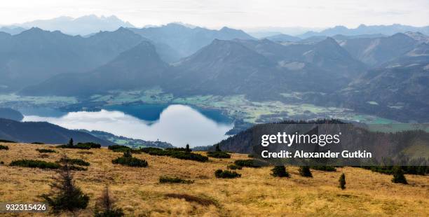 wolfgangsee lake on salzkammergut, austria - wolfgangsee stock pictures, royalty-free photos & images