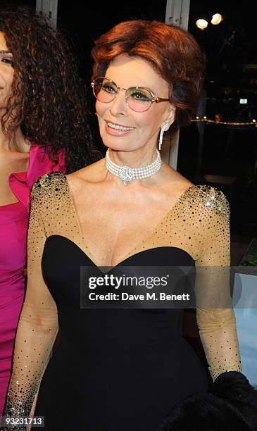 Sophia Loren attends the cocktail reception for the 2010 Pirelli Calendar, at the Old Billingsgate Market on November 19, 2009 in London, England.