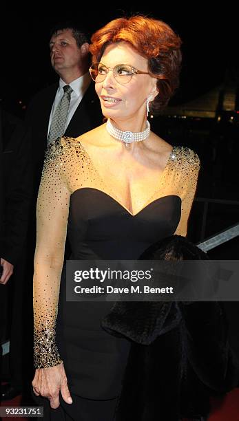 Sophia Loren attends the cocktail reception for the 2010 Pirelli Calendar, at the Old Billingsgate Market on November 19, 2009 in London, England.