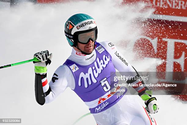 Vincent Kriechmayr of Austria celebrates during the Audi FIS Alpine Ski World Cup Finals Men's and Women's Super G on March 15, 2018 in Are, Sweden.