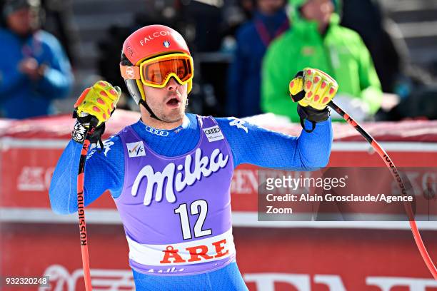 Christof Innerhofer of Italy celebrates during the Audi FIS Alpine Ski World Cup Finals Men's and Women's Super G on March 15, 2018 in Are, Sweden.