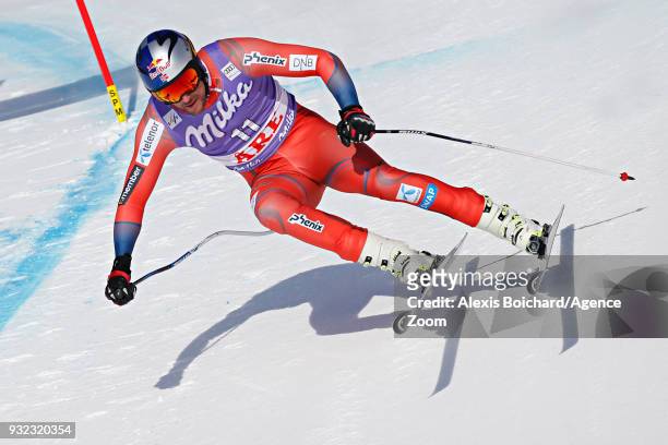 Aksel Lund Svindal of Norway competes during the Audi FIS Alpine Ski World Cup Finals Men's and Women's Super G on March 15, 2018 in Are, Sweden.