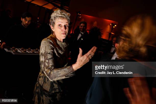 March 4, 2018--Best Actress Oscar winner Frances McDormand, walks past the photographer and says, "I've lost my Oscar!," while leaving the Governor's...