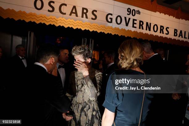 March 4, 2018 Frances McDormand is in tears after she lost her Best Actress Oscar at the 90th Academy Awards Governors Ball on Sunday, March 4, 2018...