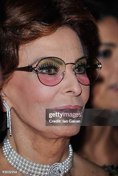Actress Sophia Loren arrives at the 2010 Pirelli Calendar launch party at Old Billingsgate on November 19, 2009 in London, England.