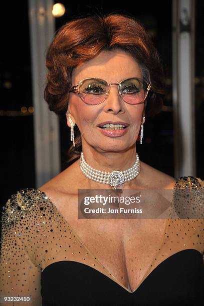 Sophia Loren attends the cocktail reception for the launch of the 2010 Pirelli Calendar at Old Billingsgate Market on November 19, 2009 in London,...