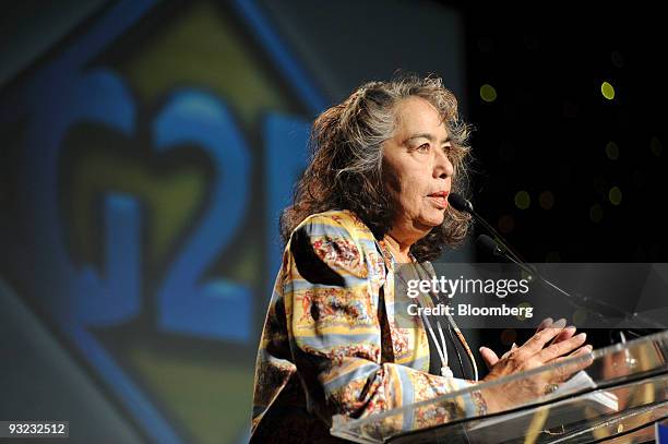 Gay Kingman of the Cheyenne River Sioux, gives the keynote address at the G2E Global Gaming Conference in Las Vegas, Nevada, U.S., on Thursday, Nov....