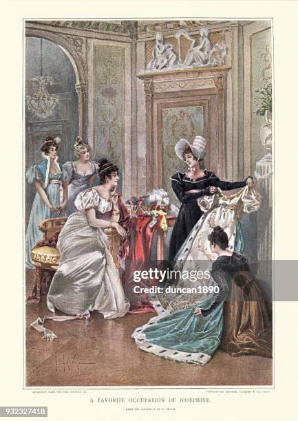 illustrations, cliparts, dessins animés et icônes de impératrice joséphine choisir de nouveaux vêtements - robe du soir