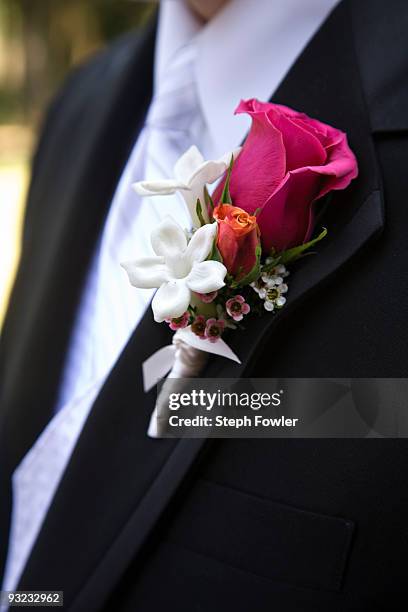 groom's boutonniere  - buttonhole flower stock pictures, royalty-free photos & images