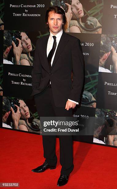 James Blunt attends the cocktail reception for the launch of the 2010 Pirelli Calendar at Old Billingsgate Market on November 19, 2009 in London,...