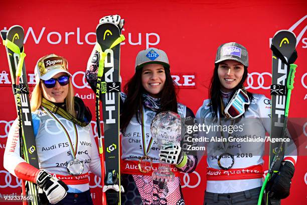 Lara Gut of Switzerland takes 2nd place, Tina Weirather of Liechtenstein wins the globe in the women super G standing, Anna Veith of Austria takes...