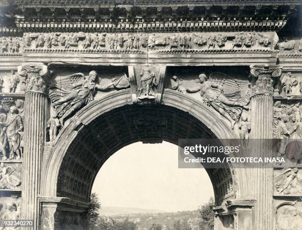 Barrel-vault of the Trajan arch, Golden gate in Lombard times, city side, Benevento, Campania, Italy, photograph from Istituto Italiano d'Arti...