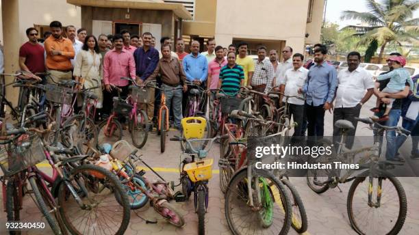 Kalyan NGO collecting old bicycles from societies and they will be distributing in adivasi village at Vangani, on March 14, 2018 in Mumbai, India.