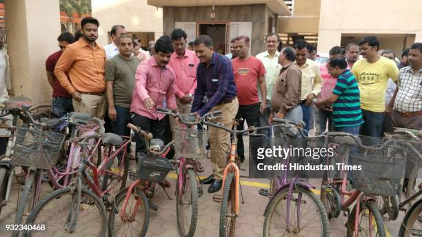 Kalyan NGO collecting old bicycles from societies and they will be distributing in adivasi village at Vangani, on March 14, 2018 in Mumbai, India.