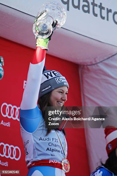 Wendy Holdener of Switzerland wins the globe in the women alpine combined standing during the Audi FIS Alpine Ski World Cup Finals Men's and Women's...