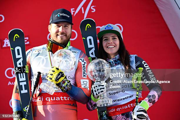 Kjetil Jansrud of Norway wins the globe in the men super G standing, Tina Weirather of Liechtenstein wins the globe in the women super G standing...