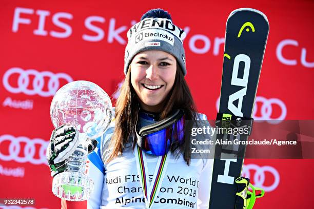 Wendy Holdener of Switzerland wins the globe in the women alpine combined standing during the Audi FIS Alpine Ski World Cup Finals Men's and Women's...