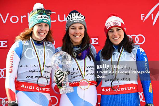 Dominique Gisin of Switzerland takes 2nd place, Wendy Holdener of Switzerland wins the globe in the women alpine combined standing, Federica Brignone...