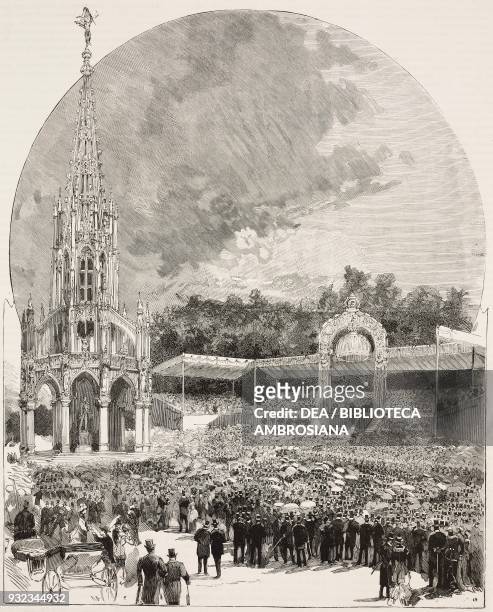 Inauguration of the monument to Leopold I, Laeken Park, July 21 Brussels, Belgium, engraving from L'Illustrazione Italiana, No 33, August 15, 1880.
