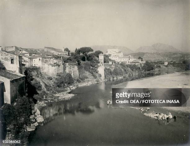 View of Benevento from the bridge over the Calore river, with the Apennines in the background, Campania, Italy, photograph from Istituto Italiano...
