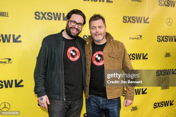 Director and co-writer Brett Haley and actor and comedian Nick Offerman walk the red carpet at the SXSW Film premiere of "Hearts Beat Loud" on March...