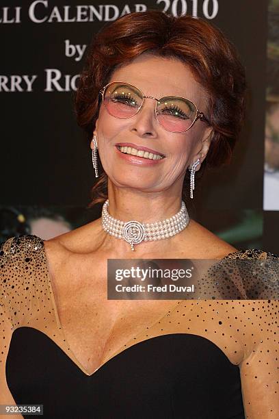 Sophia Loren attends the cocktail reception for the launch of the 2010 Pirelli Calendar at Old Billingsgate Market on November 19, 2009 in London,...