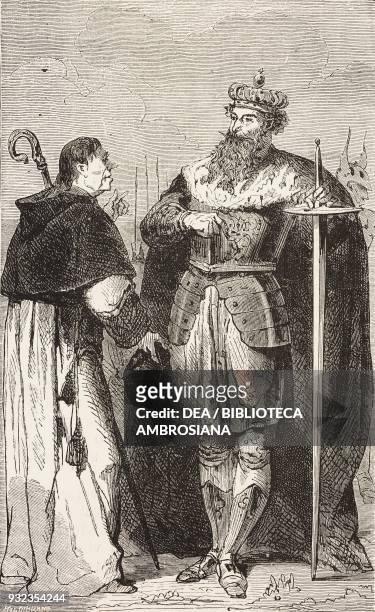 Charlemagne and the Abbot of St Gall, from Hebel's short stories, engraving from L'Illustrazione Italiana, No 50, December 16, 1877.
