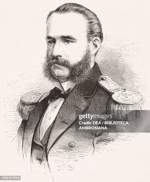 Portrait of Miguel Grau Seminario , Peruvian Admiral, engraving from L'Illustrazione Italiana, No 1, January 4, 1880.