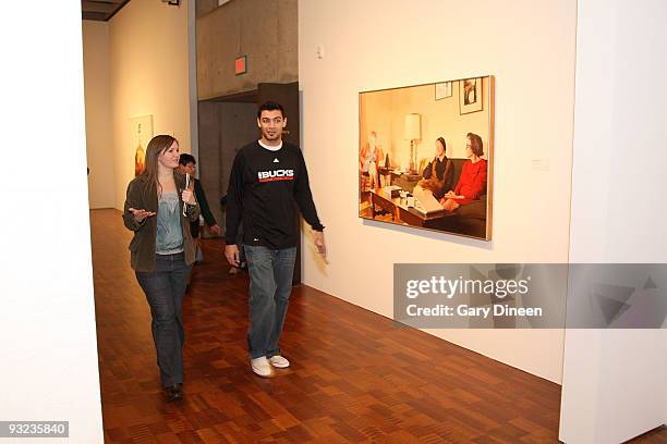 Carlos Delfino of the Milwaukee Bucks takes a tour of the Milwaukee Art Museum during the Read to Achieve event sponsored by the Bucks and the Sam's...