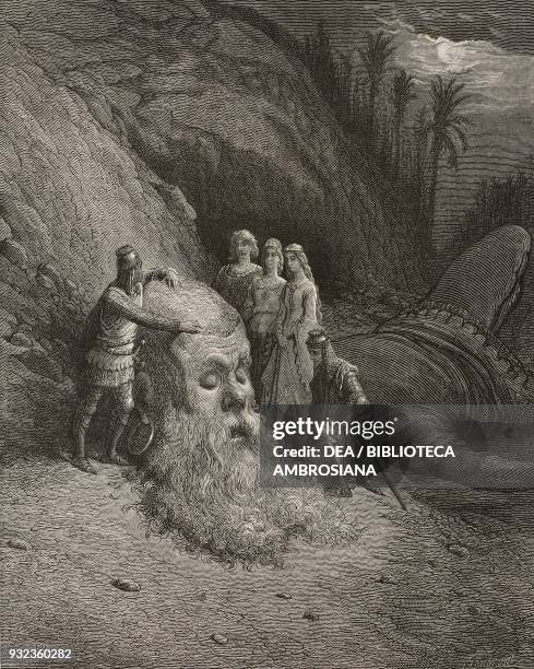 Astolfo showing Orrilo's severed head, from Orlando Furioso, Canto XV, stanza 88, engraving by Gustave Dore', from L'Illustrazione Italiana, No 3,...