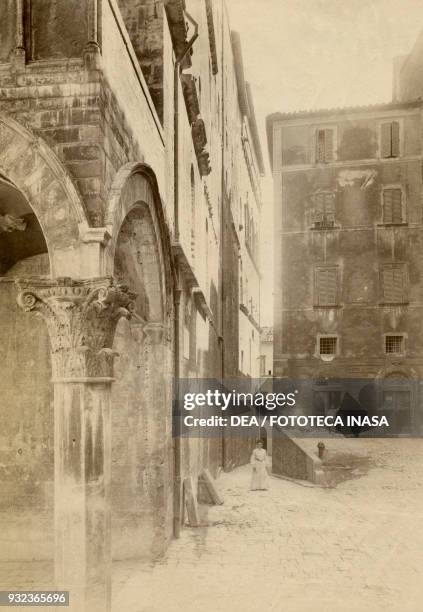 View of via della Gabbia with the loggia of the Priors' palace in the foreground, Perugia, Umbria, Italy, ca 1905.