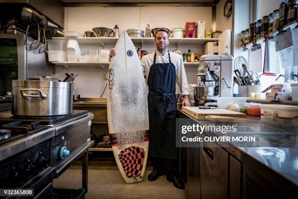 Nils Blom a Chef from Sweden, poses on March 7 in the kitchen of the restaurant in Henningsvaer, northern Norway, Lofoten islands, within Arctic...